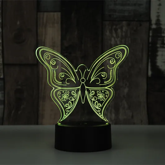 Butterfly 3D LED Night Light, Elstey 3D Optical Illusion 7 Colors Touch Table Desk Visual Lamp for Home Decoration