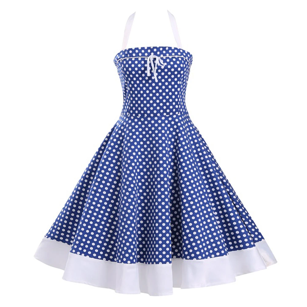 

R&H Retro new arrival Women Elegant Vintage Summer Polka Dot Tunic Pinup Wear To Work Office Casual Party A Line Skater Dress, Red;green;black;blue