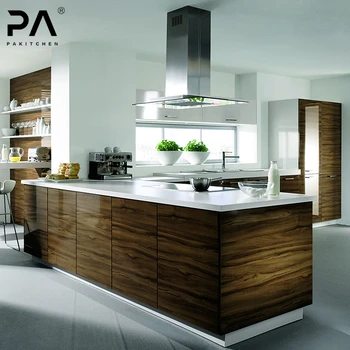 Contemporary Luxury Wood Grain Laminate Kitchen Cabinets Design Pantry
