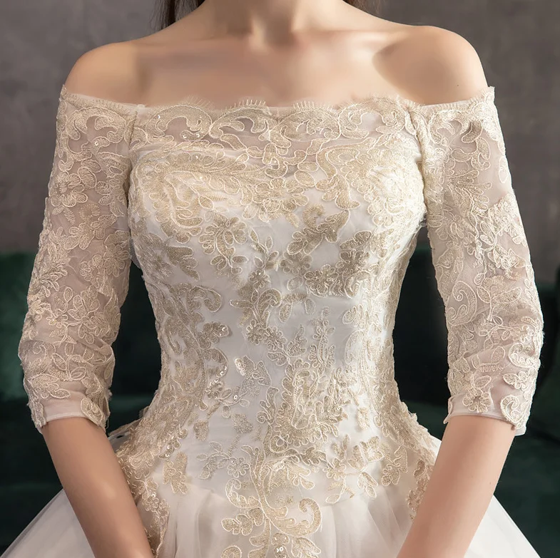 Promotion Lace Applique Cathedral Train Wedding Dress Bridal Gown