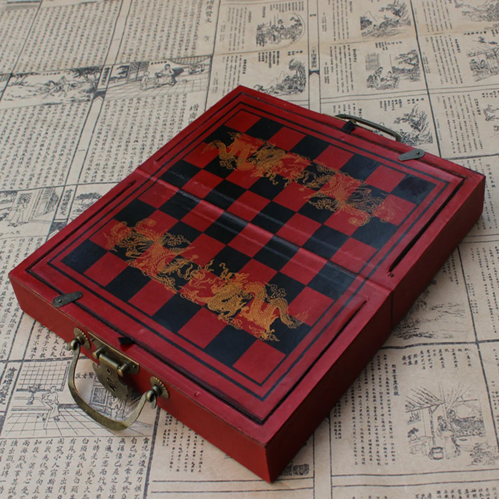 

Vintage Wooden Folding Chessboard Antique Chess Set Wooden Chess Set, Red