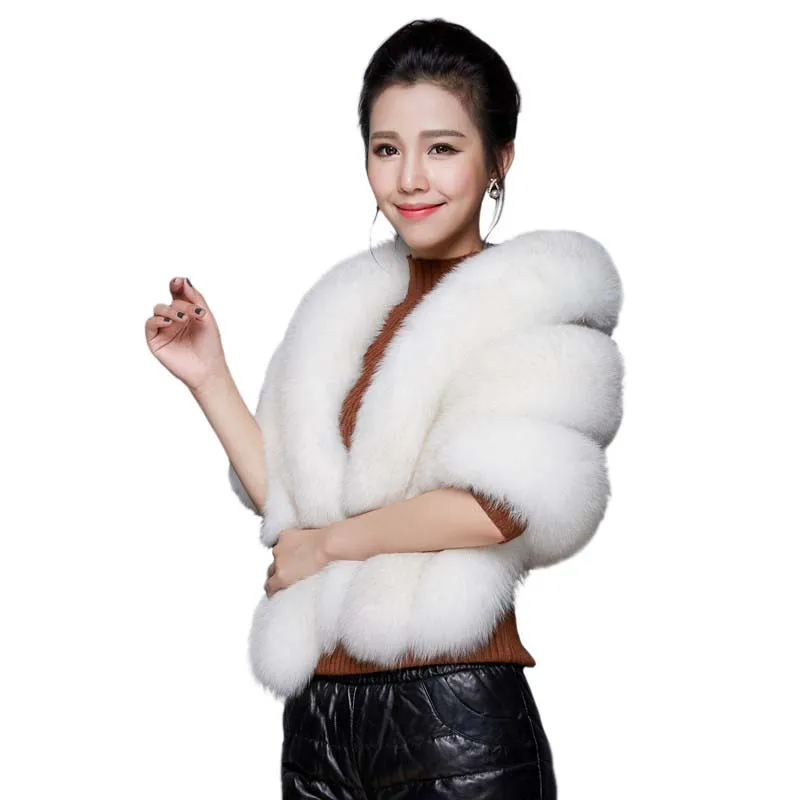 

Custom Wholesale Women Faux Fox Fur Shawl Fashion Warm Winter Wedding Shawl Fur scarf