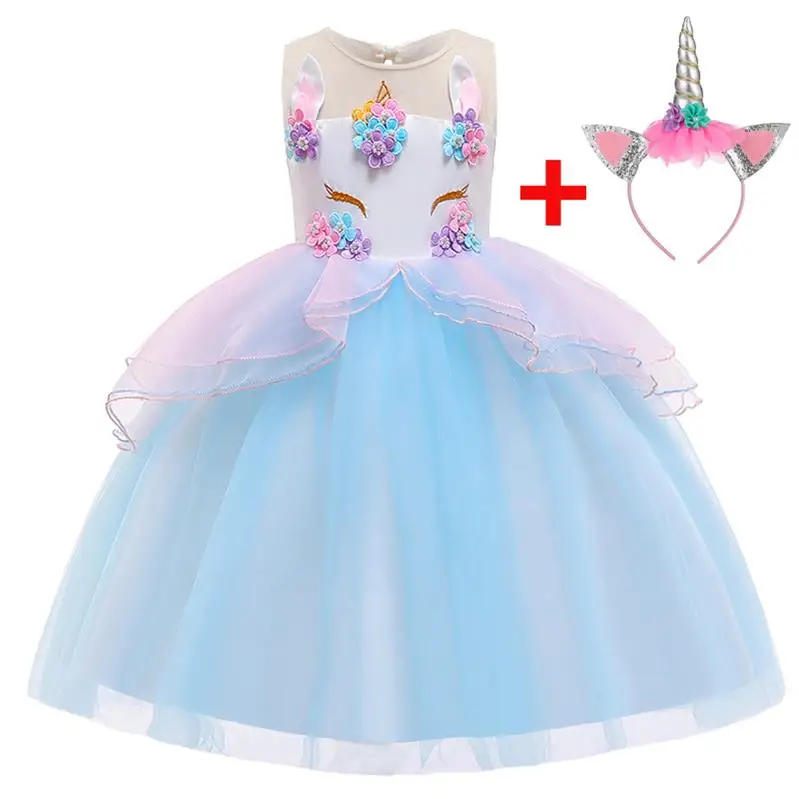 

Fancy Princess Colorful Unicorn Dress+Headband Christening Baptism Costume Baby Girls Clothes DJS006