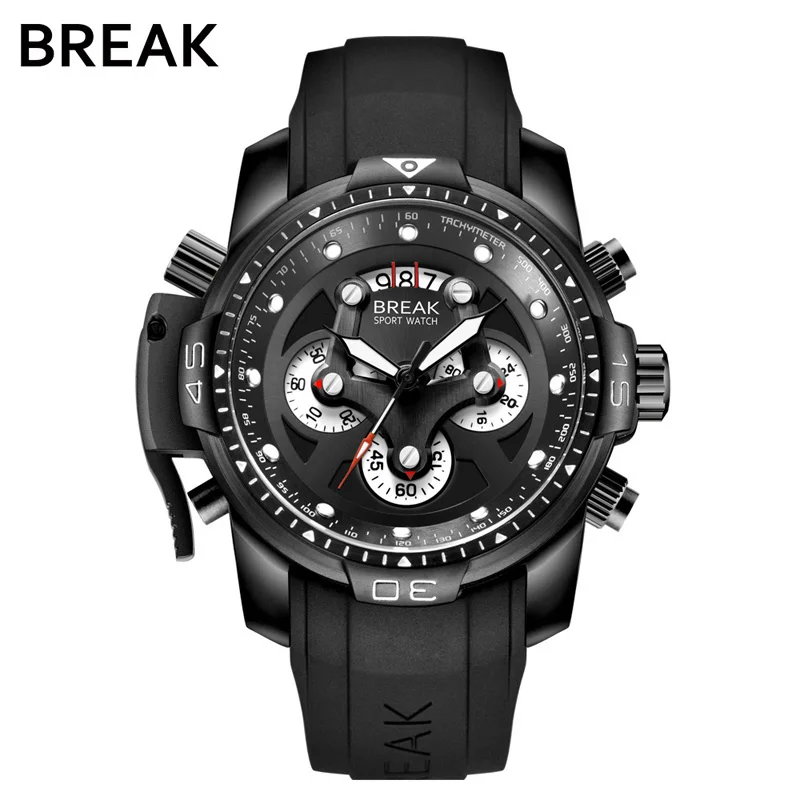 

BREAK 5601 Men's Quartz Movement Silicone Band Luminous Hands Auto Date