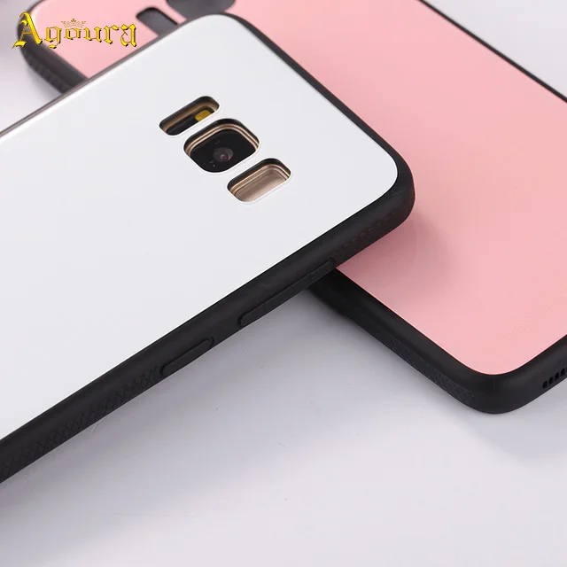 

Factory wholesale mobile phone case custom tempered glass back cover TPU protective case for Samsung, Red, pink,white,black