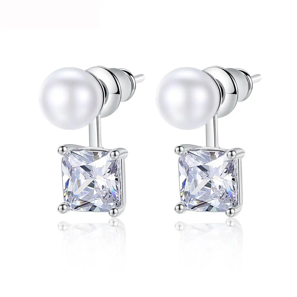 

LUOTEEMI New Fashion Created Pearl Jewelry White Gold Color Geometric CZ Stud Earrings For Women