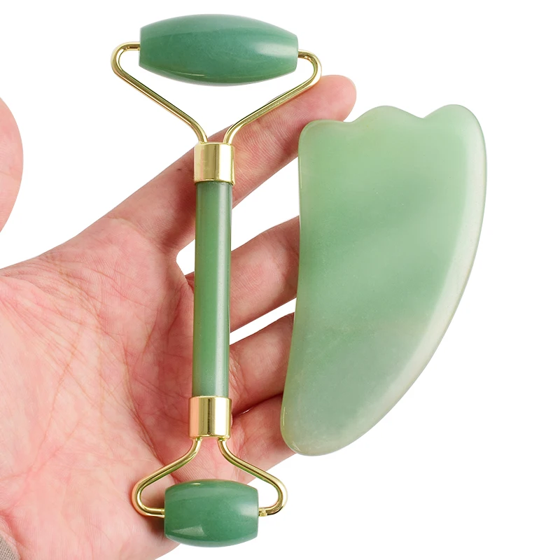 

Hot selling Amazon green jade roller and guasha rolling set for Skin care