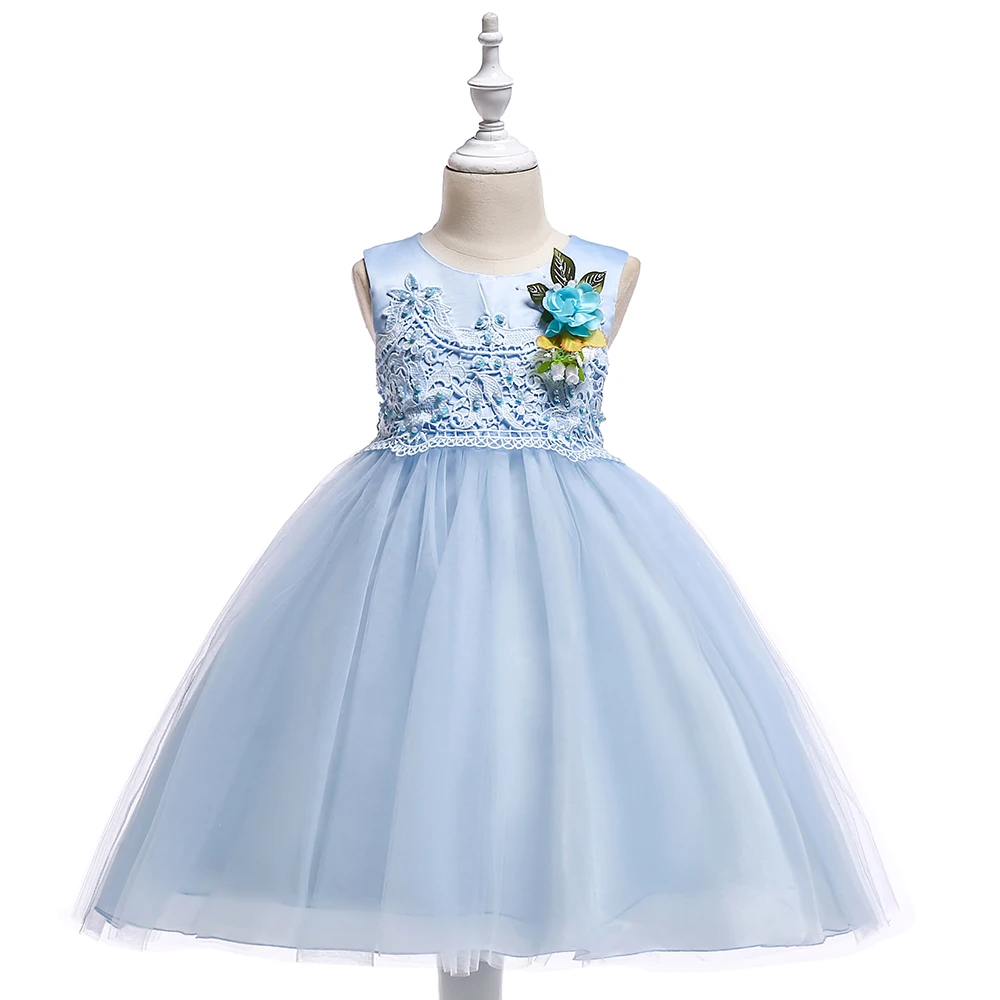 

In Stock Kids Evening Wear Garment Manufacturers Girls Modest Flower Party Dress L5005, Pink;purple;blue
