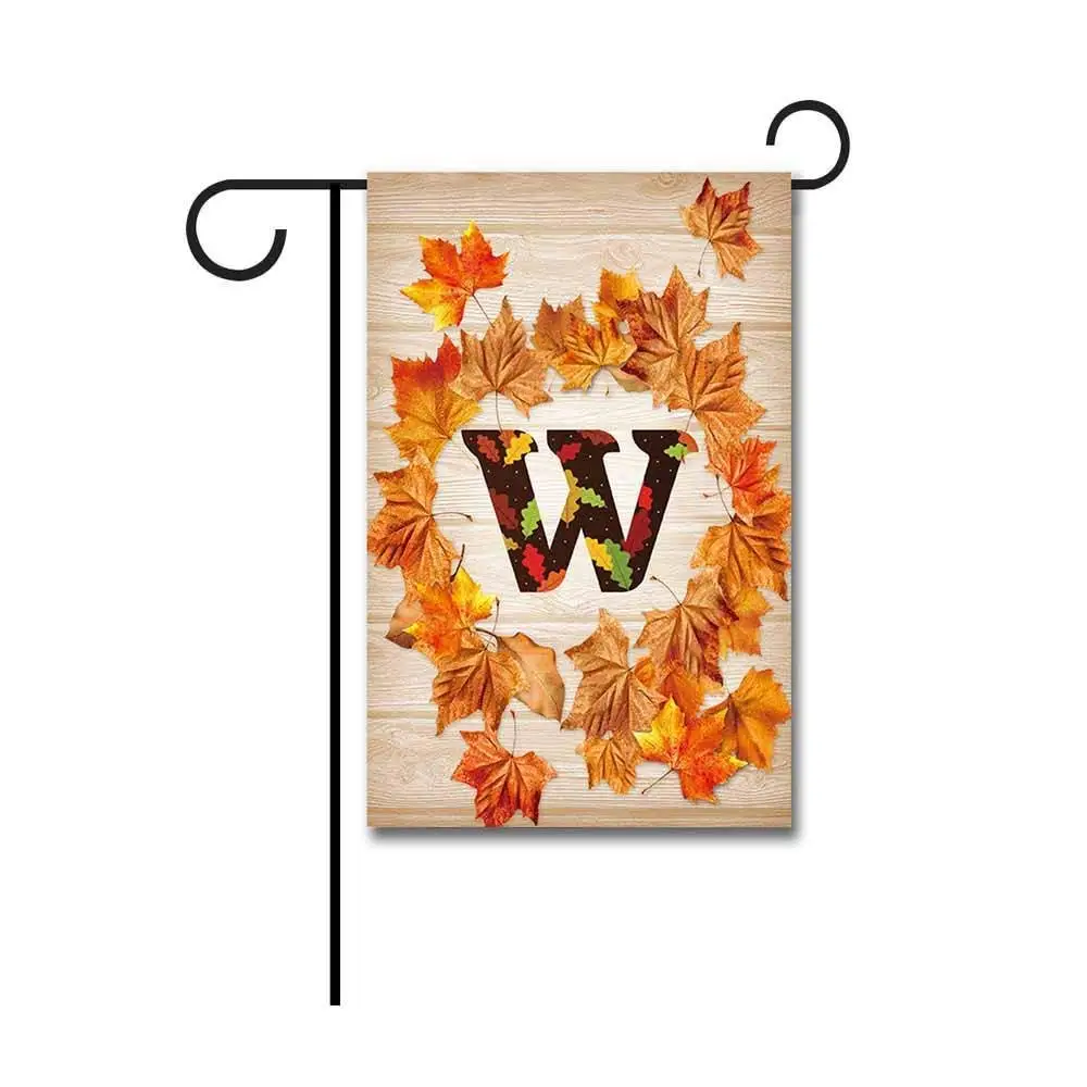 Kafepross Garden Flag Monogram W Decorative Happy Fall Y'all Leaves Autumn Letter Banner For Outdoor 12.5"X18" Print Both Sides