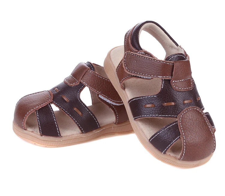 

Brown genuine leather toddler closed toe boy sandals