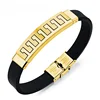 Trendy simple stainless steel genuine rubber gift wristband bangle gold bracelets for men