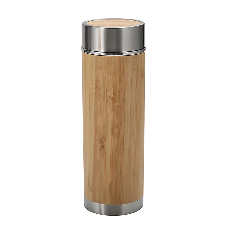 

Eco-Friendly 15oz Bamboo Wooden Stainless Steel Water Bottle Natural Double Walls Vacuum Bamboo Bottle