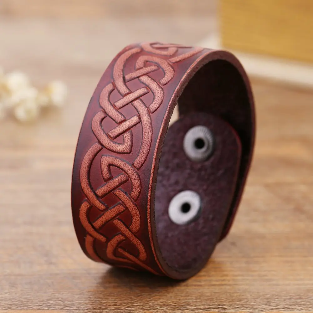 

Drop Shipping Vintage Knot Shape Genuine Leather Viking Men's Cuff Bracelet