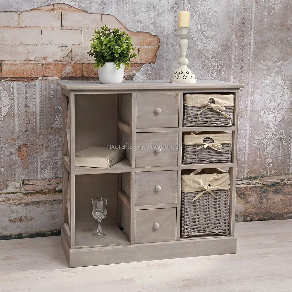 Shabby chic grigio cestino di vimini nuovo credenza mobile bar ...
