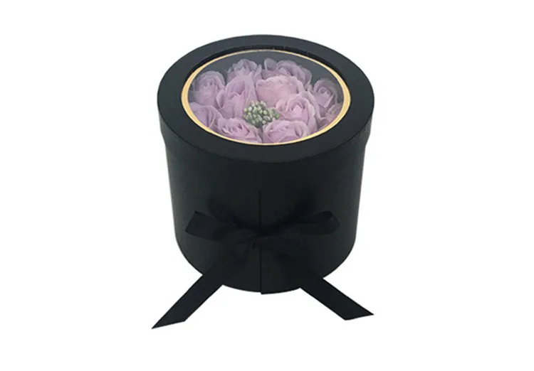 Customized double layer gift round flower box with transparent PVC lid 5.jpg
