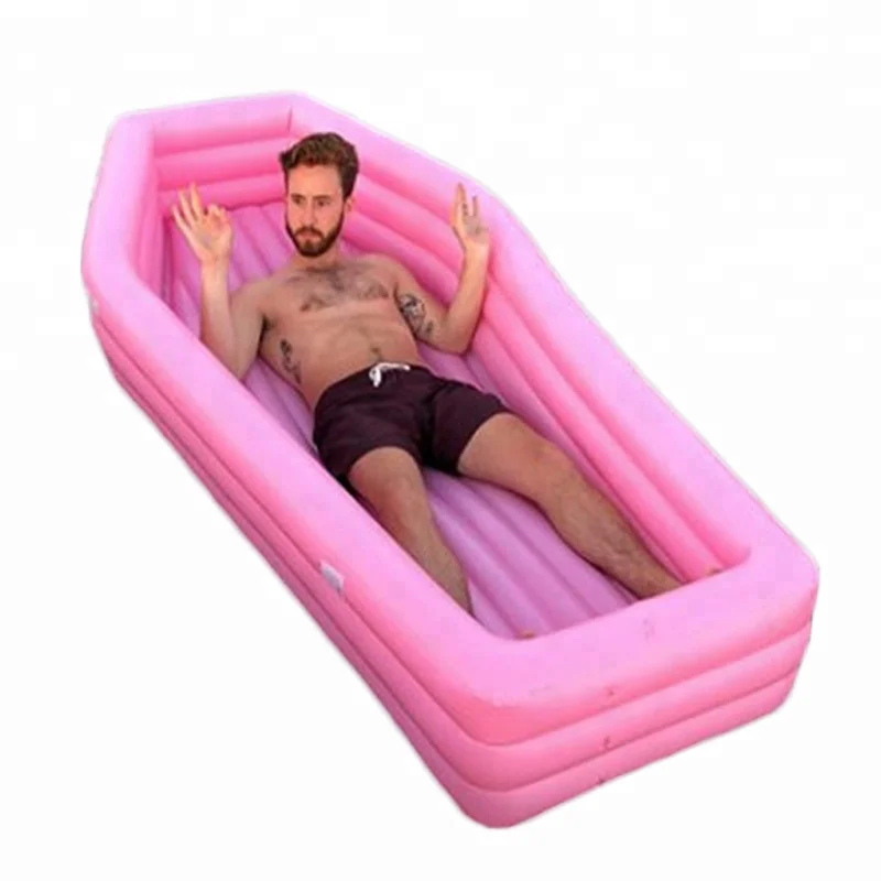 2022-07-16. New Inflatable Pink Coffin Water casket pool float. casket pool ...