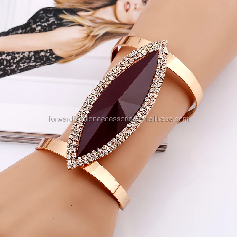 

Hot Sale Exaggerate Metal Glaze Cuff Bracelets With Gemstone