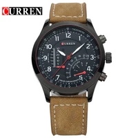 

CURREN 8152 Cheap Men's Linear Chronograph Quartz Watches Men Wristwatches Military Leather Strap Tachymeter Watch