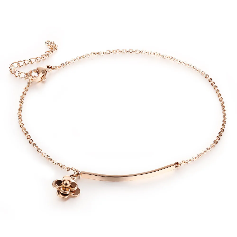 

Titanium steel girls anklets camellia rose gold anklets stianless flowers foot chain GZ017, N/a