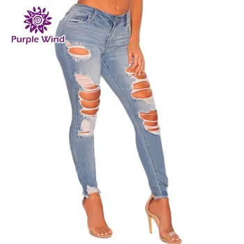 Tendencia 2019 En Stock Pantalones Vaqueros Rasgados Super