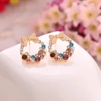 

2019Yiwu factory sells Korean edition fashionable bowknot color drill ear stud trinkets directly Earrings for women