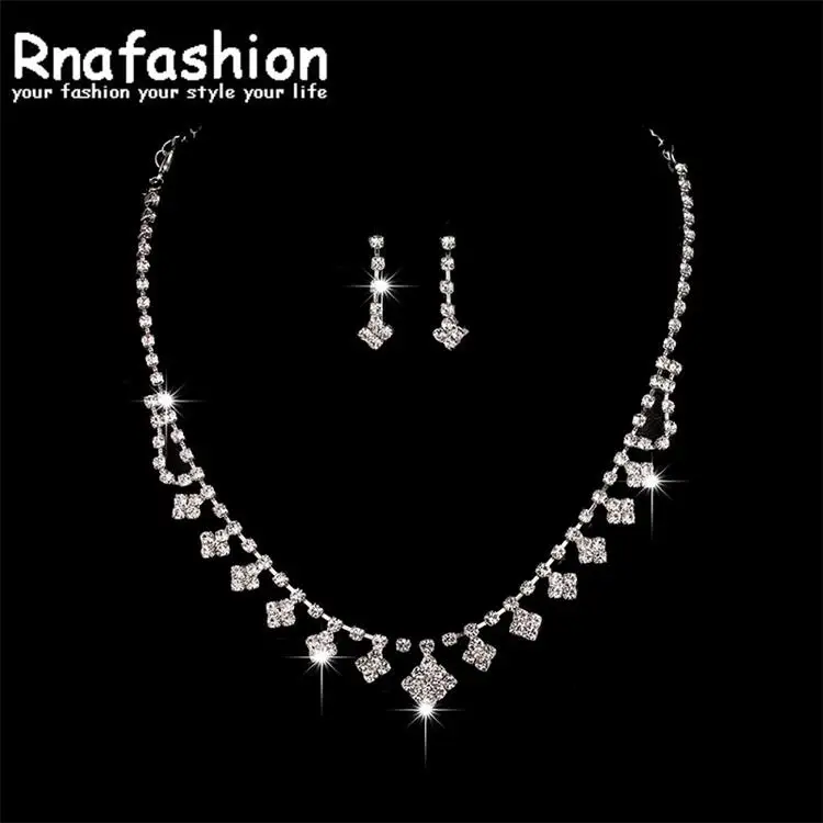 

African Jewelry Wholesale 925 Silver-plated Bride Wedding Diamond Necklace Earrings Collection