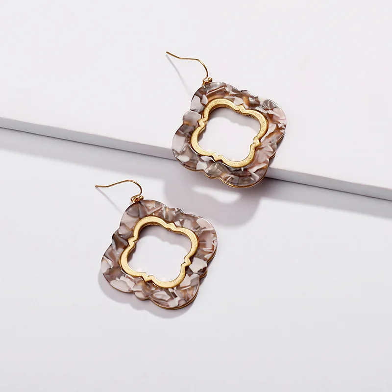 

Women Geometric Acrylic Acetate Earrings drop Earring resin tortoiseshell fish hoop earrings fashion design earring jewelry, Gold plated