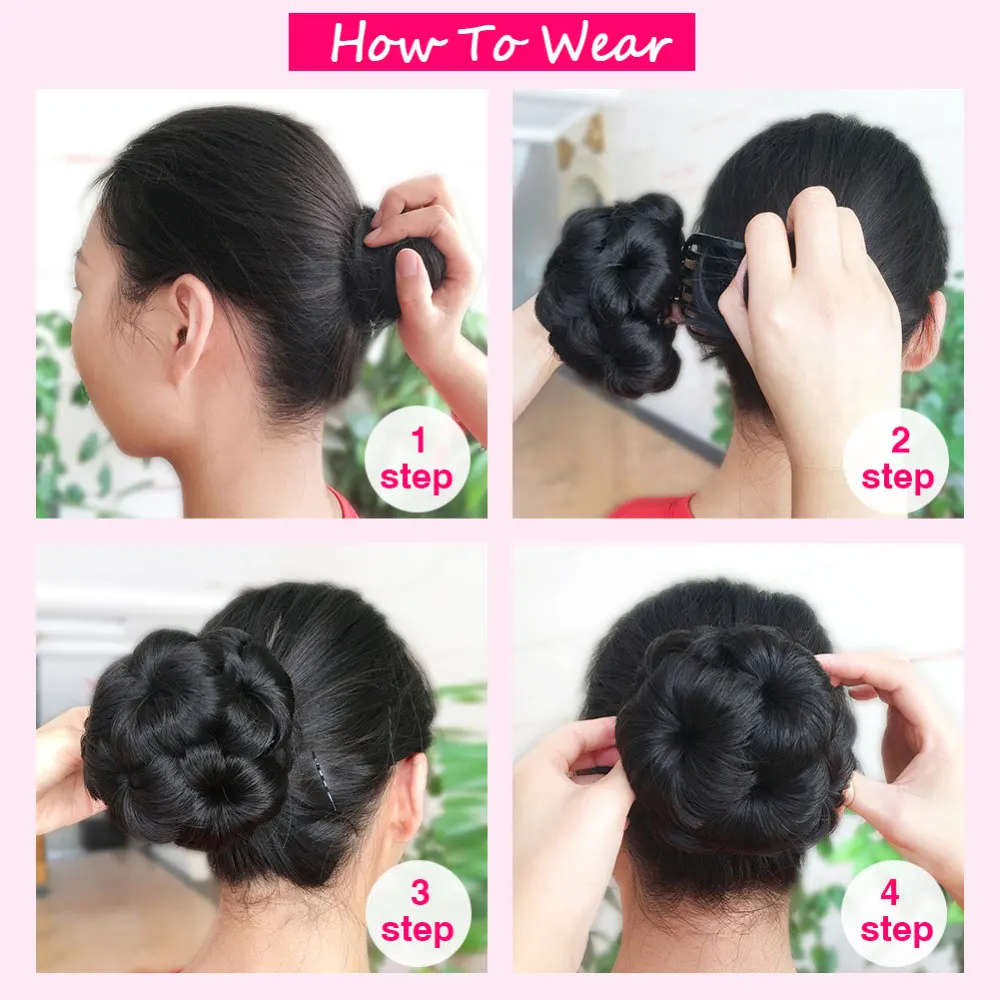 Cheap Synthetic Hair Bun Black Brown Color Chignon Hair Pieces