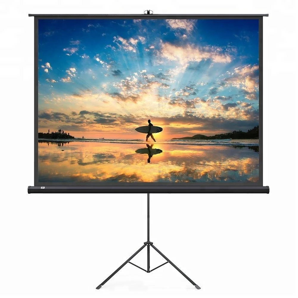 

YOUYUAN Easy carry projector Screen 100 120 inch 100" Portable Indoor Outdoor movie Screen with Foldable Stand Tripod, White case tripod screen