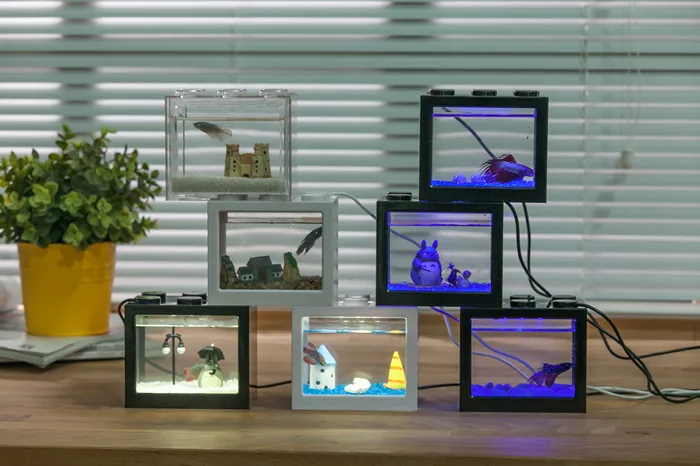 
2018 Hot sale aquarium fish tank with USB LED lighting for christmas gift 
