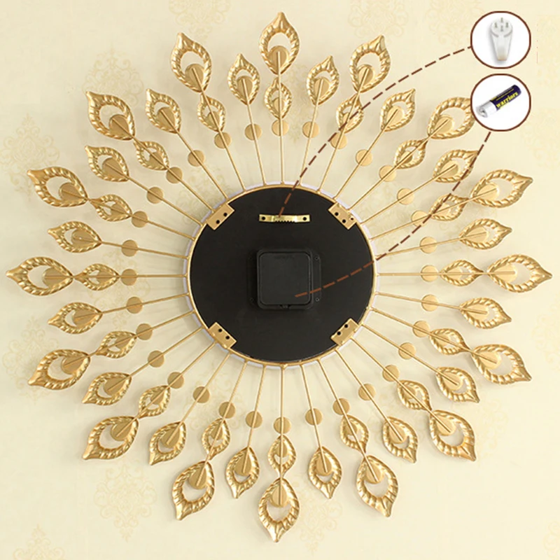 

BSCI alibaba batteries powered hot selling elegant peacock motif wall clock models for hotel