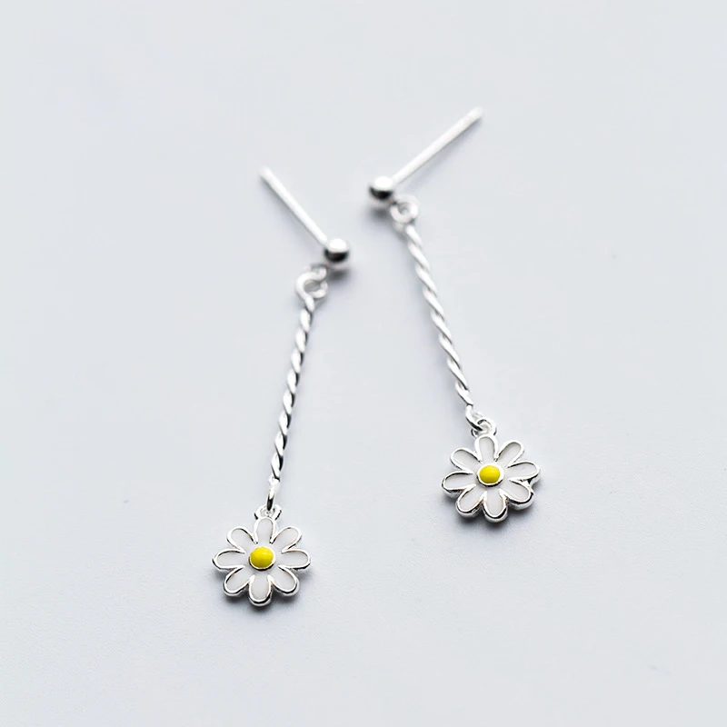 

Fresh Elegant Genuine 925 Sterling Silver Enamel Daisy Drop Earrings For Women Birthday Gifts Jewelry