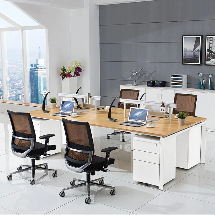 4 Seat Office Workstation Cubicle Straight Office Tables With Storage ...