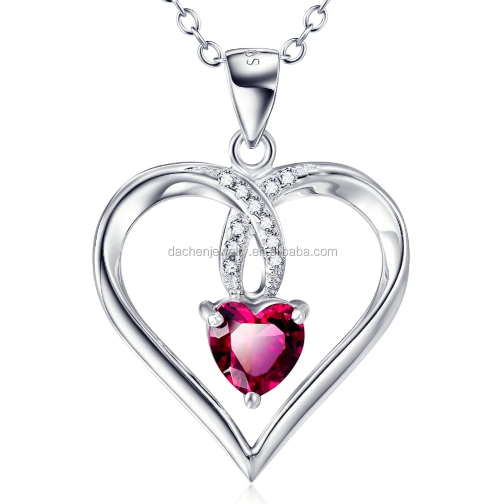 

Design 925 Sterling Silver Red Heart Shaped Pendant Necklace With CZ