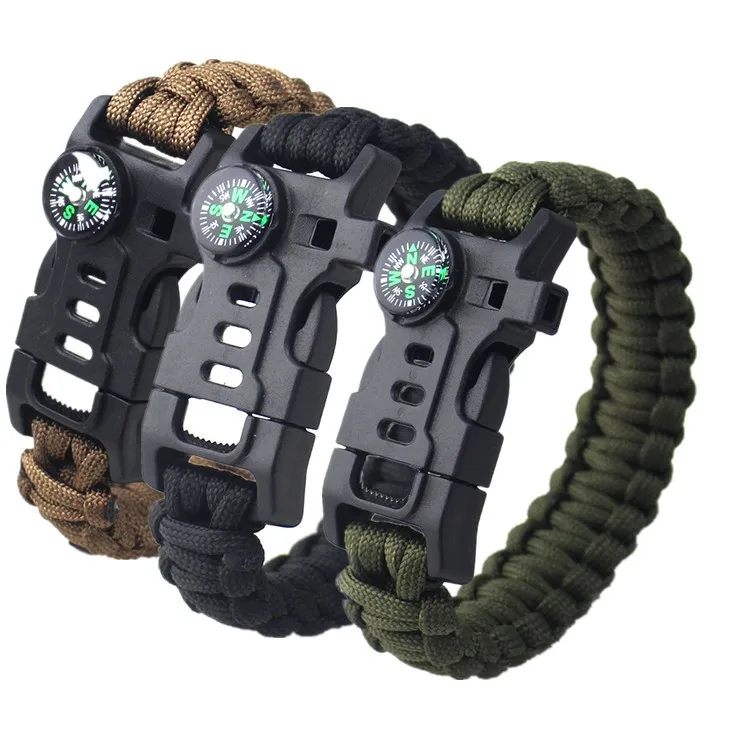 

Hot wholesale survival tactical whistle compass fire starter 550 paracord bracelet with flint