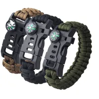 

hot wholesale survival tactical whistle compass fire starter 550 paracord bracelet with flint