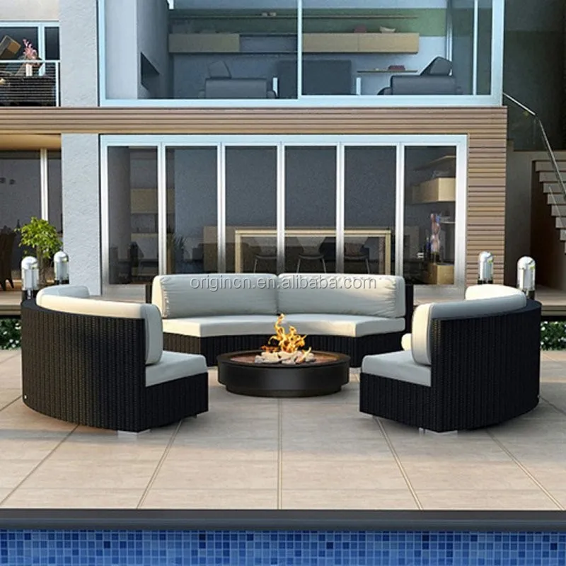 
3 pc armless curved garden bench outdoor furniture rattan round sectional sofa 