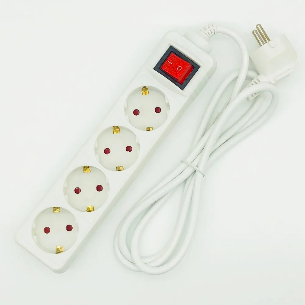 4 Way European Extension Eocket Eu German Socket Power Strip With Long