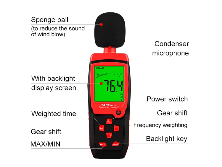 TASI Digital Sound Level Meter Noise Meter Measure 30-130dB Noise Tester Decibel Meter TA8151