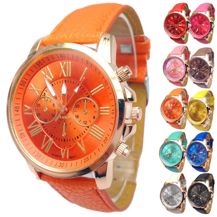 

Free Ship 2017 Geneva Watches Women Men Casual Roman Numeral Watch For Men Women PU Leather Quartz Wrist Watch relogio Clock, N/a