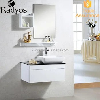 Wall Mount Wood Shelves Cabinet With Mirror Ceramic Wash Basin Kd Wall Mount Wood Shelves Cabinet With