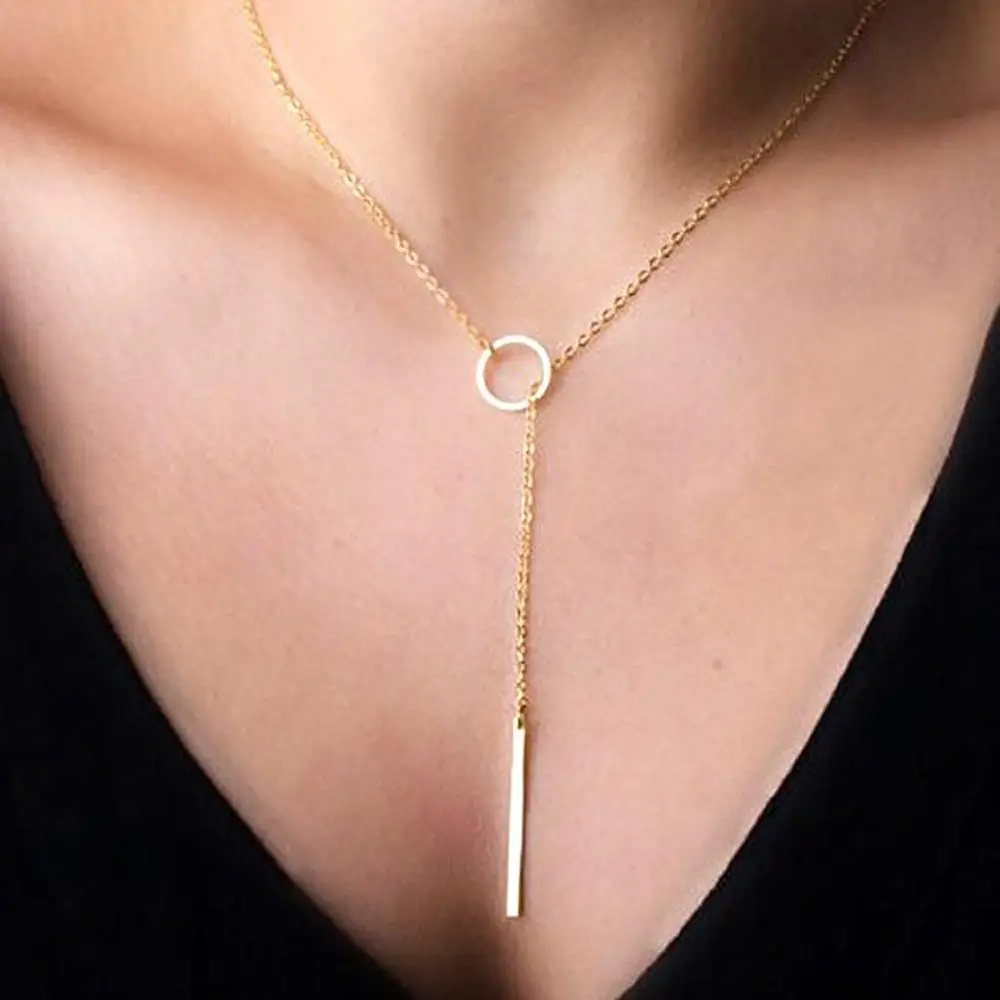 

Golden Pendant CHOKER Necklace 2019 Women's Simple Circle Stick Pendant Necklace