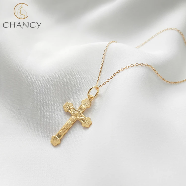 

Hot sale sterling silver 925 gold plated cross christian necklace for gift