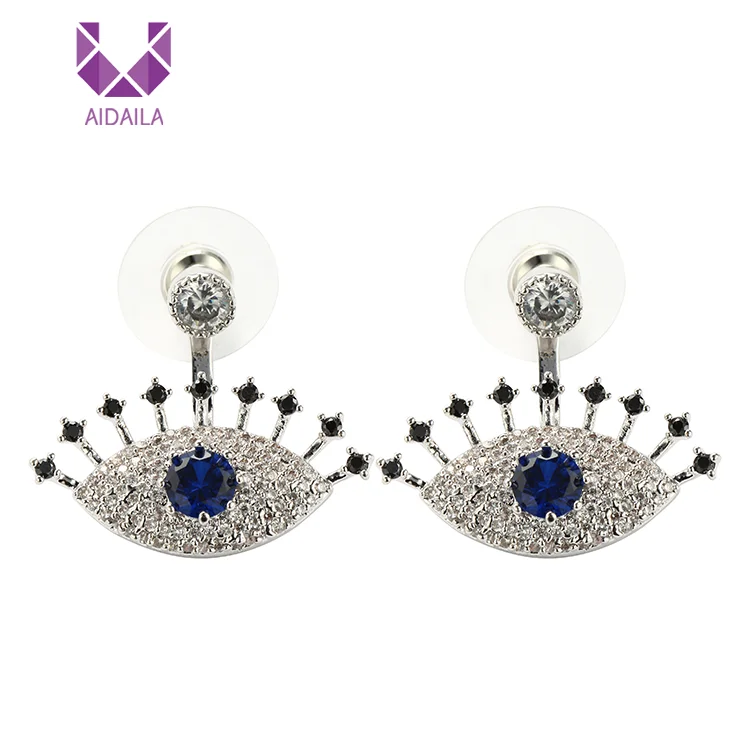 

AIDAILA Fashion Jewelry Rhodium Plated Evil E ye Diamond Stud Earrings, Blue;white