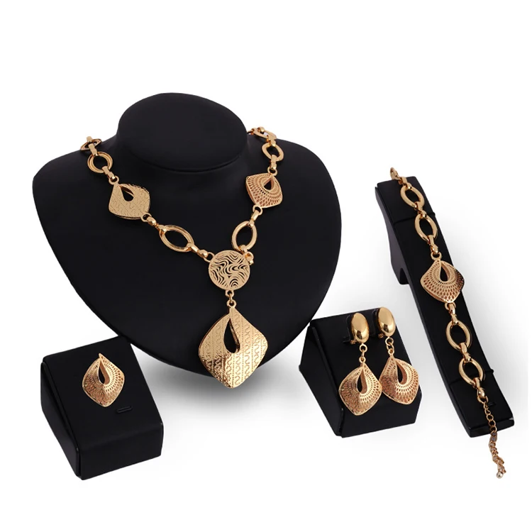 

Indian fine gold plating pendant chain bridal jewelry set wedding,four-piece set