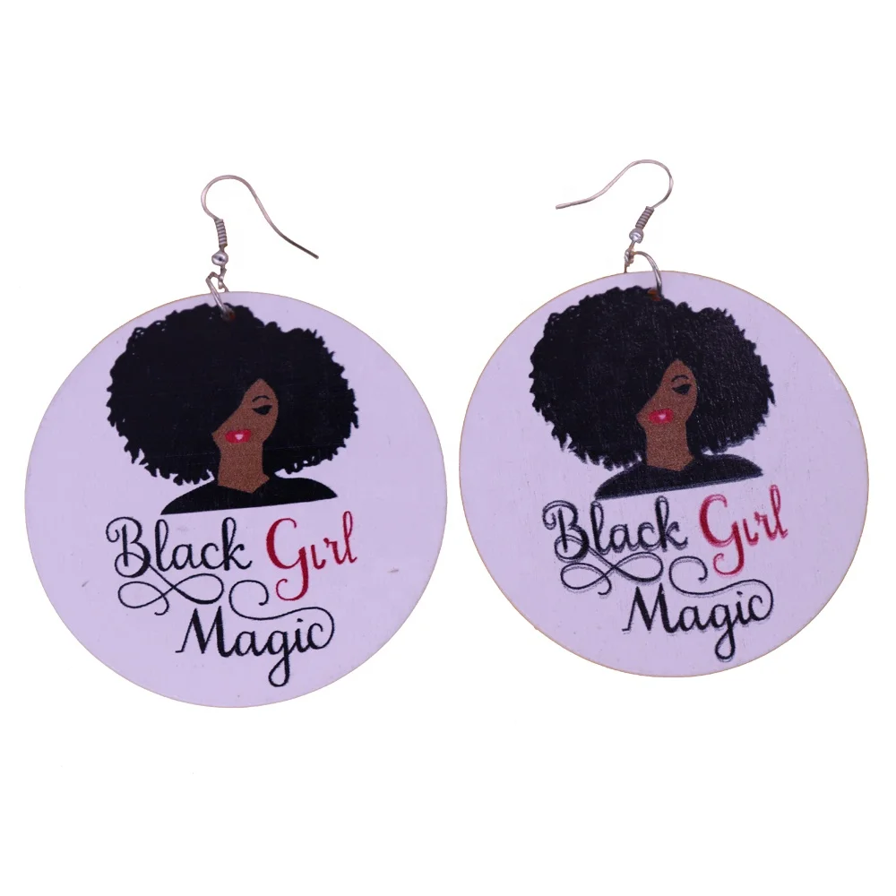 

New fashion custom logo women jewelry earrings black girl magic handmade engraved wood earring Africa wholesale