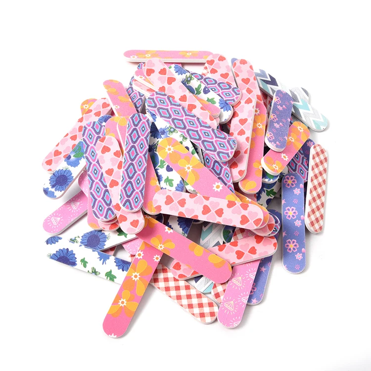 

Mixed patterns design soft touch nail polish file colorful custom printed mini nail file buffer set sponge kid baby nail file