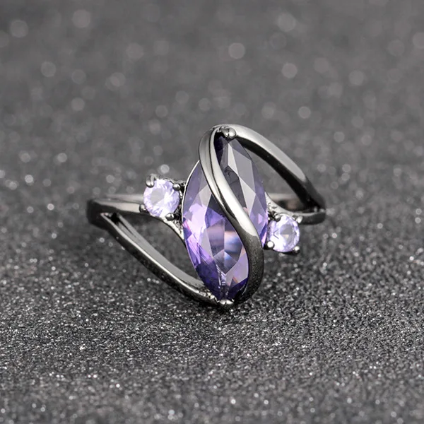 

high qualityLuxury Purple Zircon Crystal Colorful Rings Fashion Black Stainless Steel Rings For Women Wedding Engagement, Silver gold