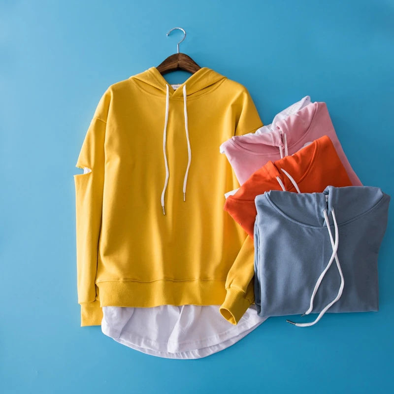 

Wholesale manufacturer custom False Two Pieces women pullover hoodies, Pink