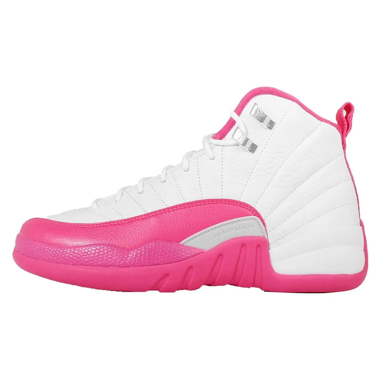 Nike Boys Air Jordan 12 Retro GG White/Vivid Pink-Metallic Silver Leather
